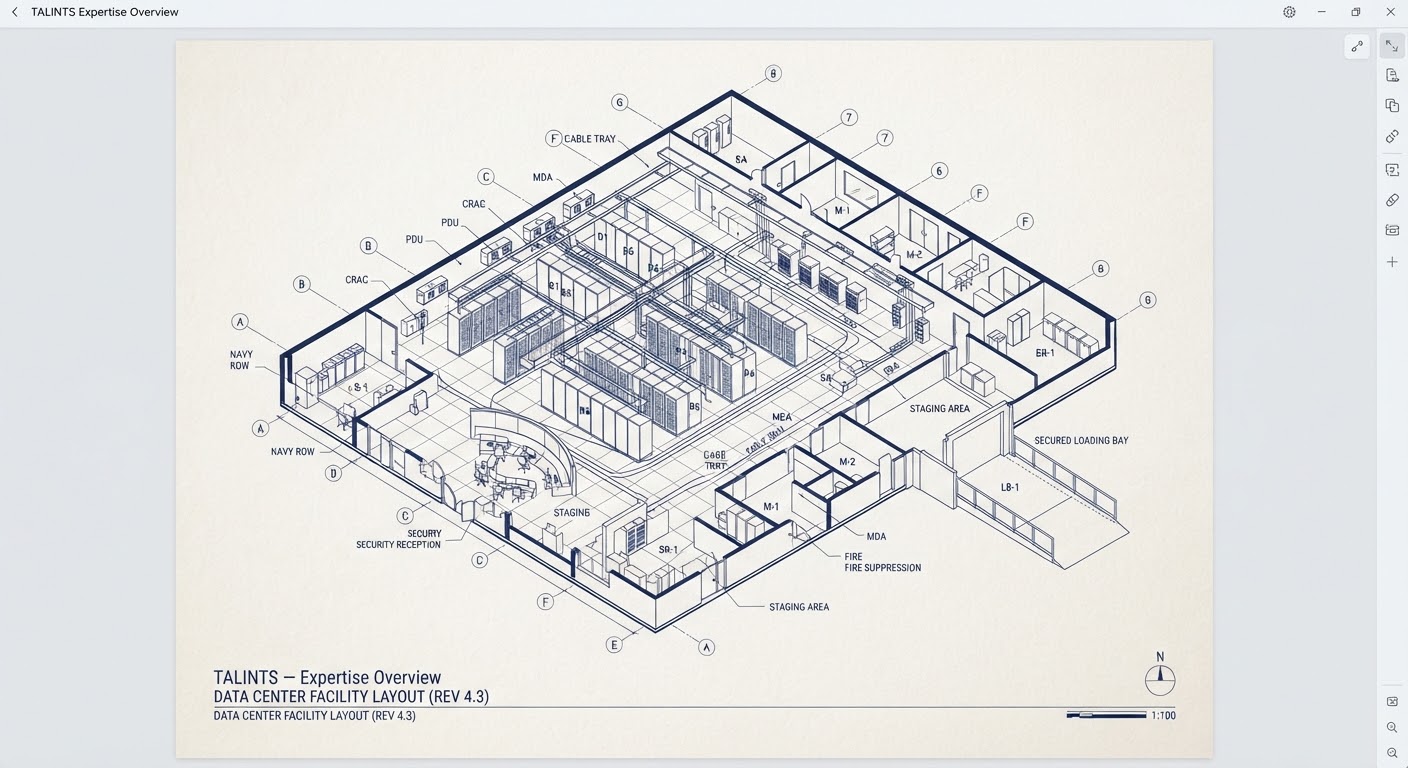Plan isométrique d'une infrastructure Data Center issu du design TALINTS