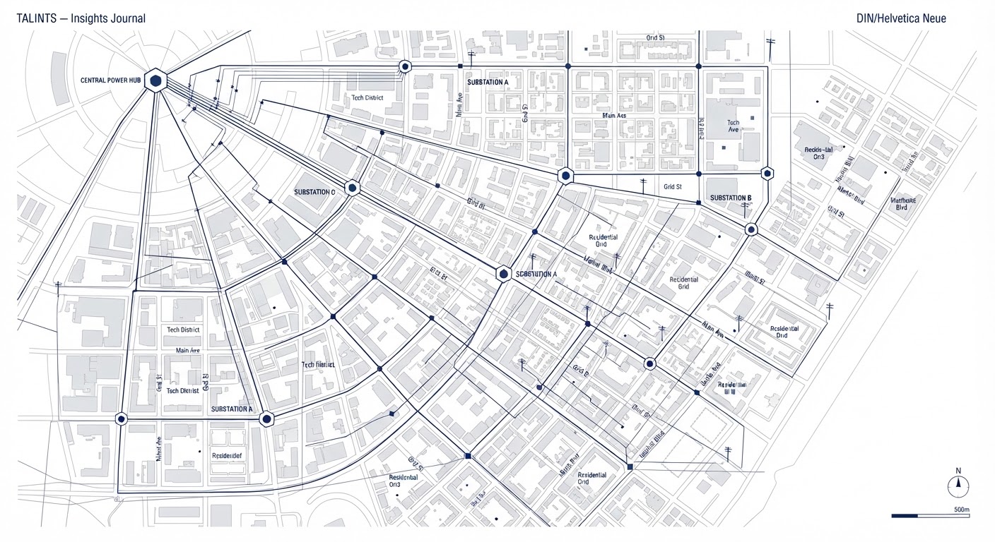 Plan technique d'une implantation urbaine et de ses infrastructures